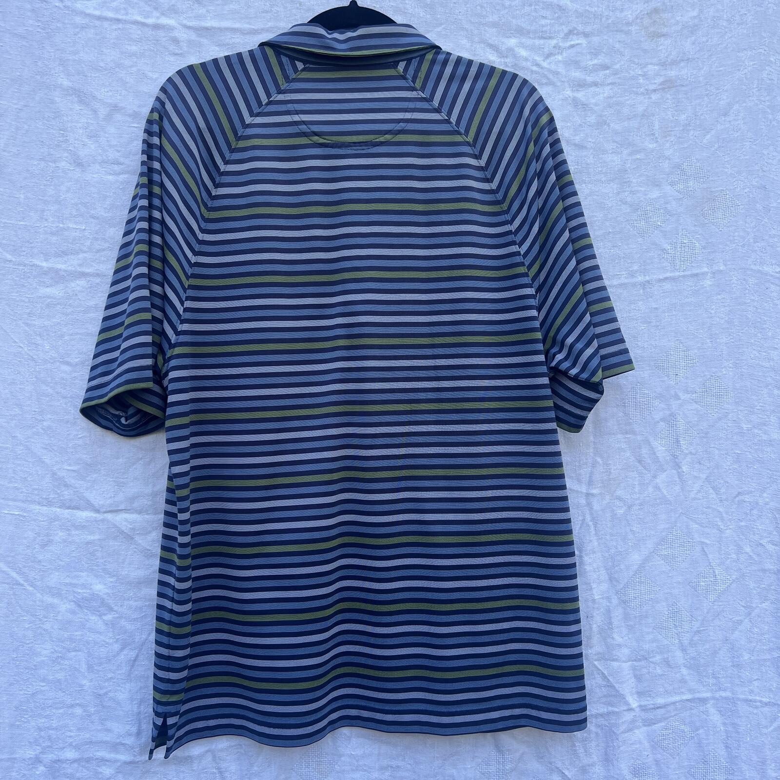 Greg Norman Polo Shirt Mens M Blue Striped Golf Performance Play Dry Polo
