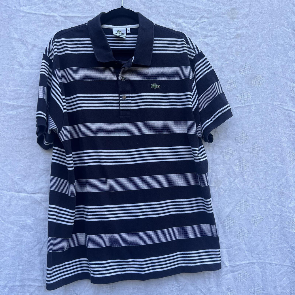 Lacoste Navy White Striped Polo Shirt Classic Croc Logo Size 8