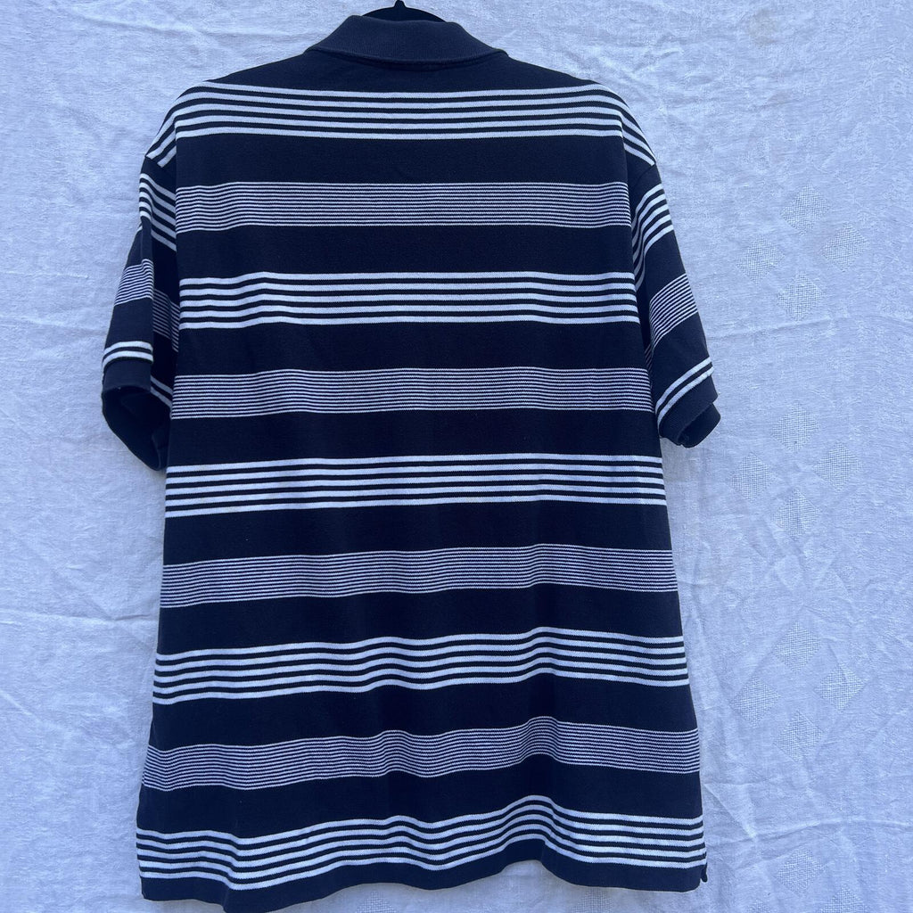 Lacoste Navy White Striped Polo Shirt Classic Croc Logo Size 8
