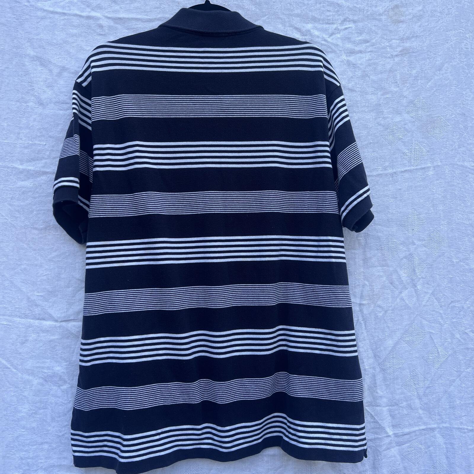 Lacoste Navy White Striped Polo Shirt Classic Croc Logo Size 8