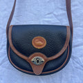 Vintage Pebbled Leather Crossbody Black & Tan Saddle Bag Classic Chic