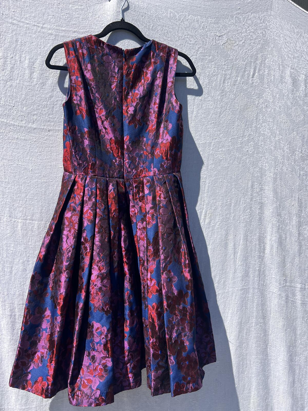 Badgley Mischka Floral Jacquard Fit Flare Dress Blue Pink Size 8