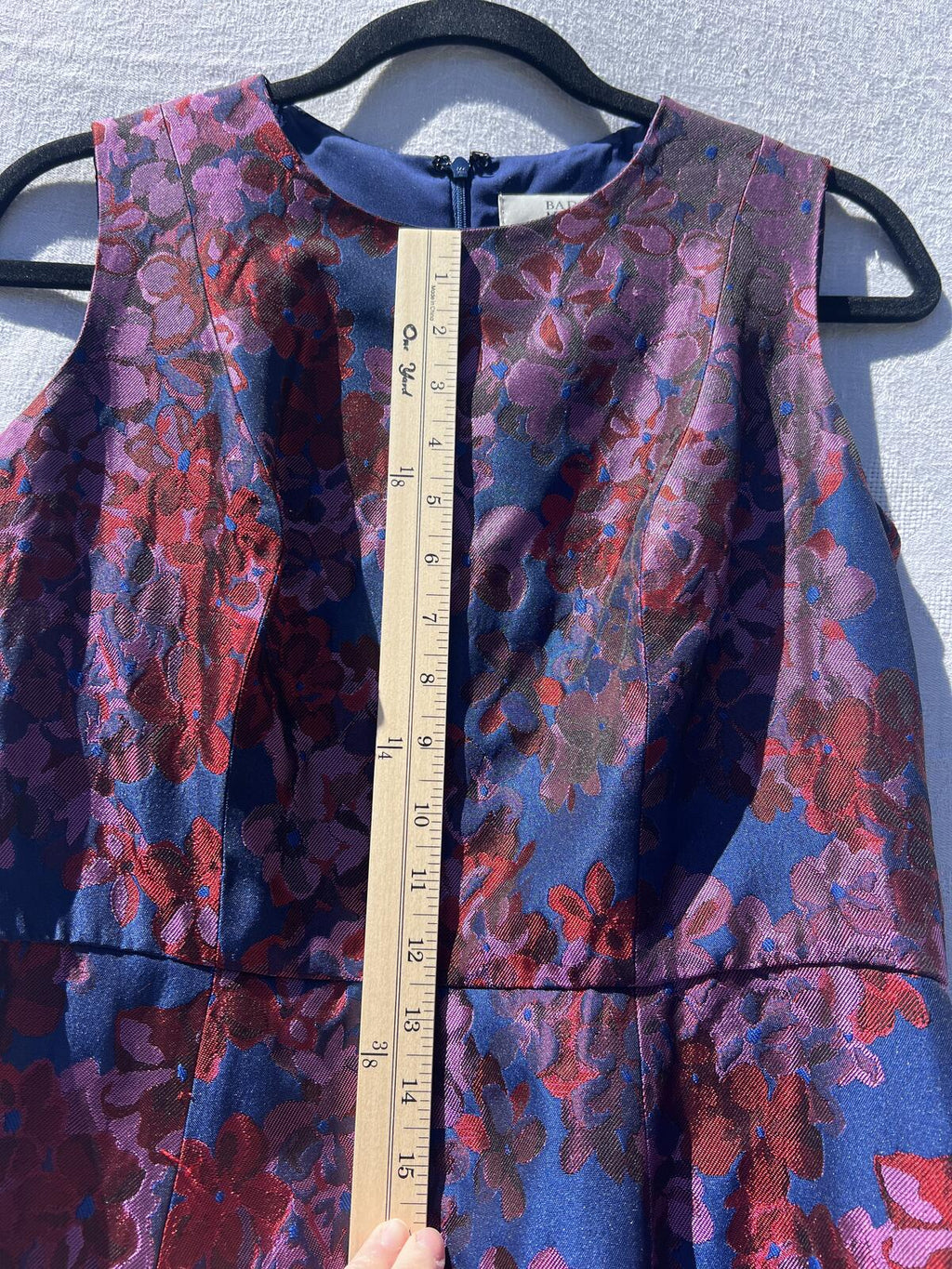 Badgley Mischka Floral Jacquard Fit Flare Dress Blue Pink Size 8