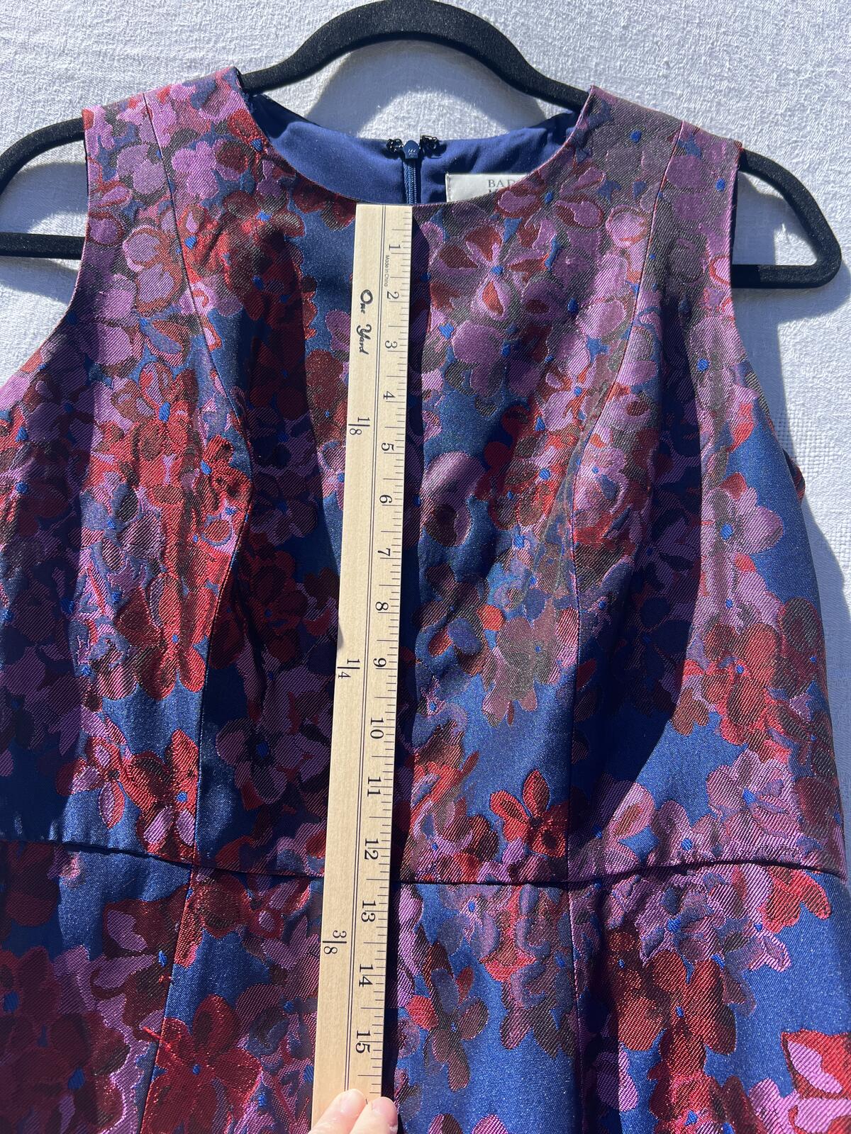 Badgley Mischka Floral Jacquard Fit Flare Dress Blue Pink Size 8
