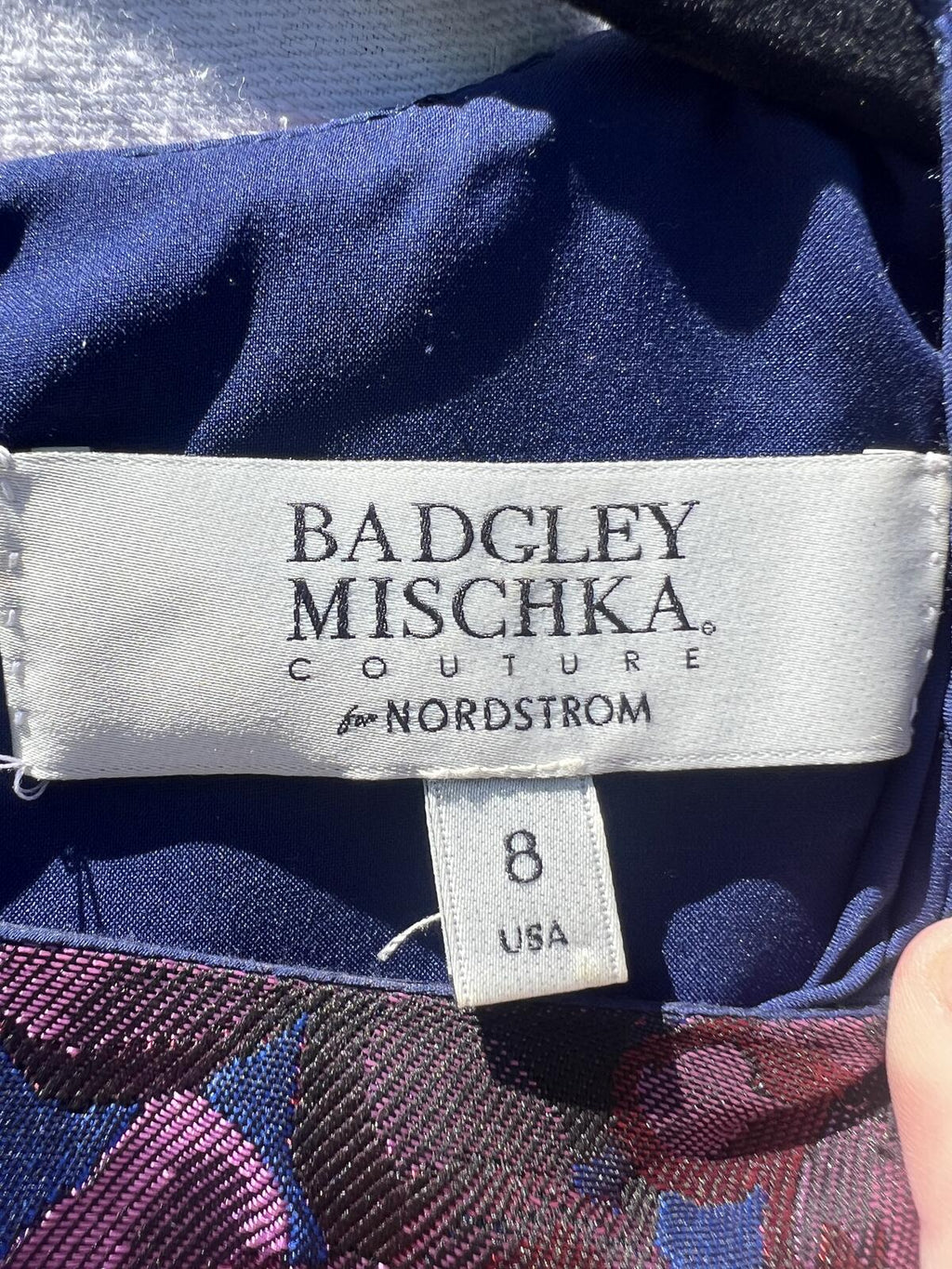 Badgley Mischka Floral Jacquard Fit Flare Dress Blue Pink Size 8