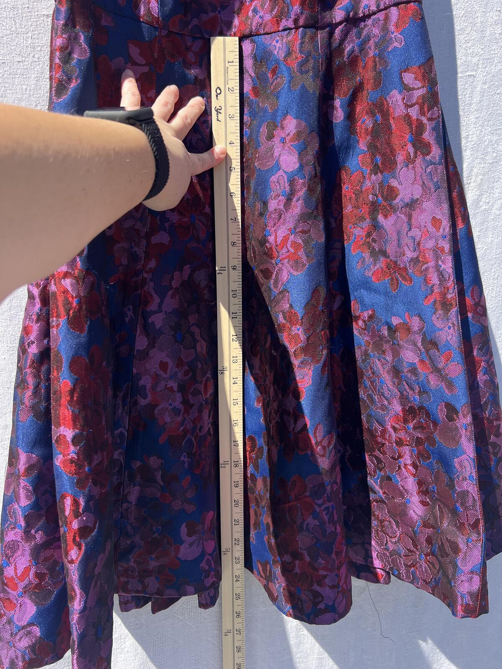 Badgley Mischka Floral Jacquard Fit Flare Dress Blue Pink Size 8