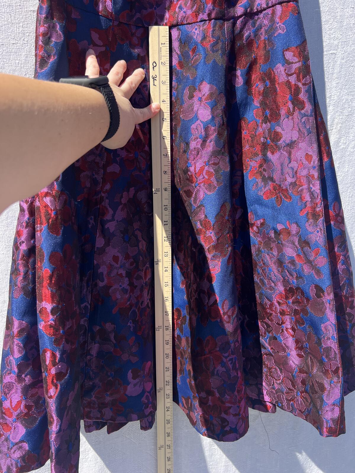 Badgley Mischka Floral Jacquard Fit Flare Dress Blue Pink Size 8