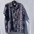 Vintage Silkland Silk Blouse Purple Teal Abstract Button Up Shirt XL