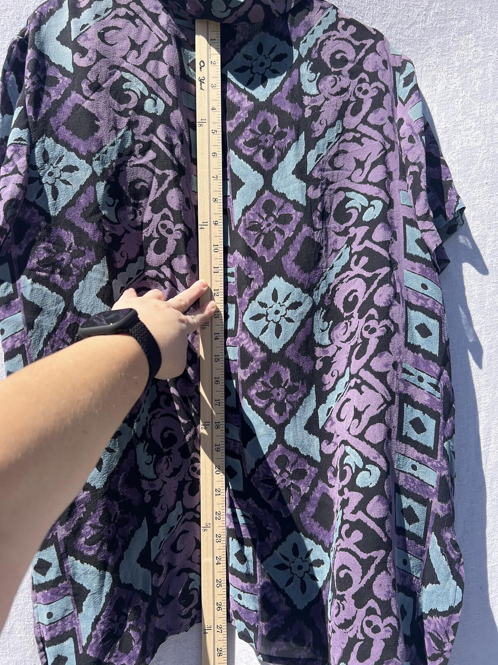 Vintage Silkland Silk Blouse Purple Teal Abstract Button Up Shirt XL