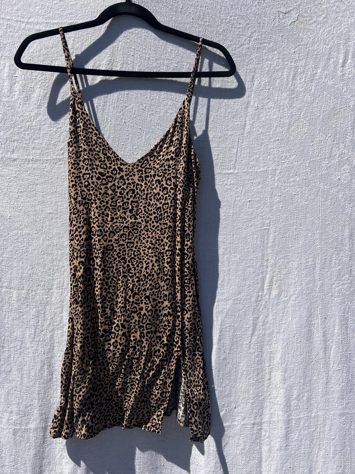 Reformation Leopard Print Slip Dress XS Brown Black Mini Strappy USA