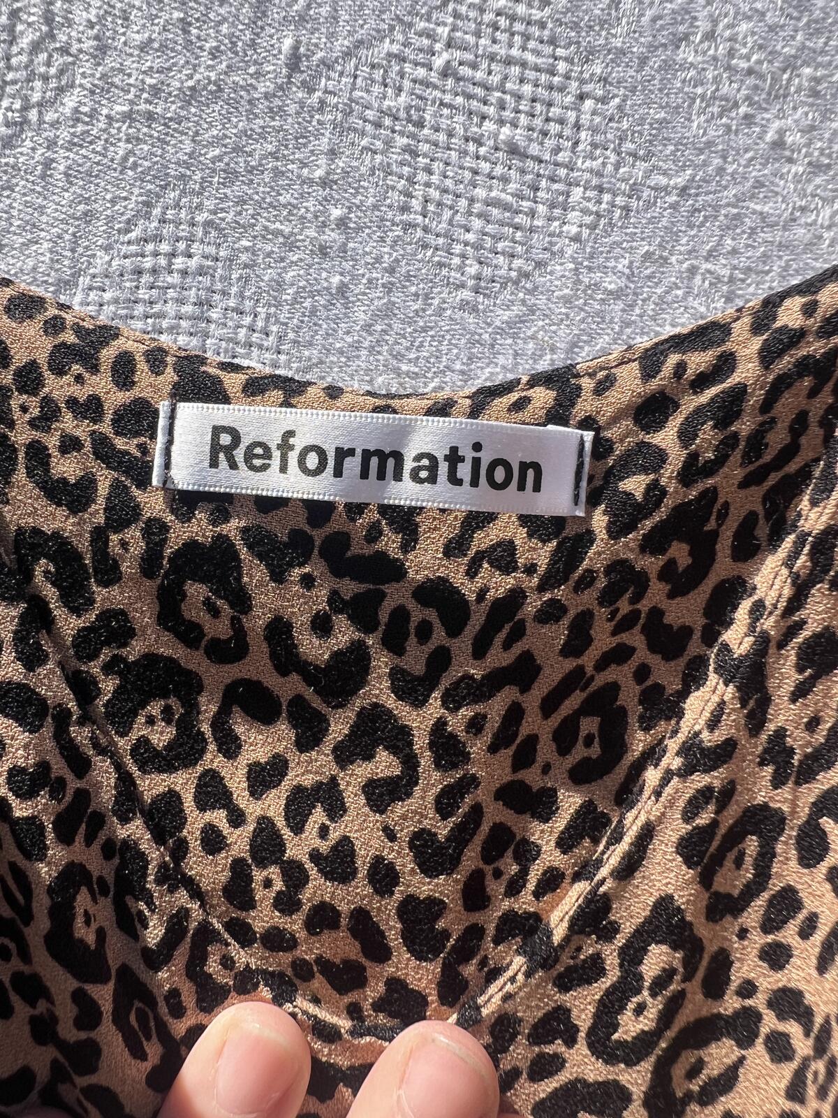 Reformation Leopard Print Slip Dress XS Brown Black Mini Strappy USA