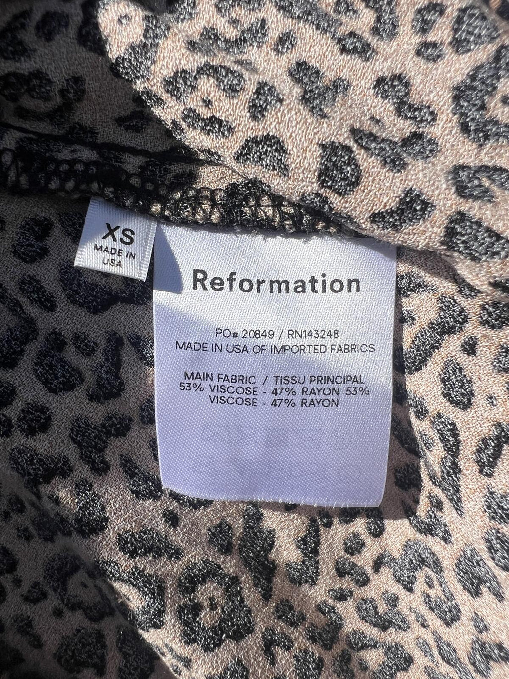 Reformation Leopard Print Slip Dress XS Brown Black Mini Strappy USA
