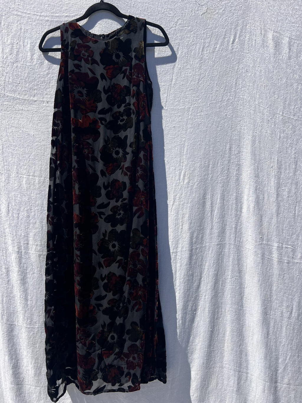 NWT Tessuto Petites Silk Velvet Burnout Floral Midi / Maxi Dress Black Red S