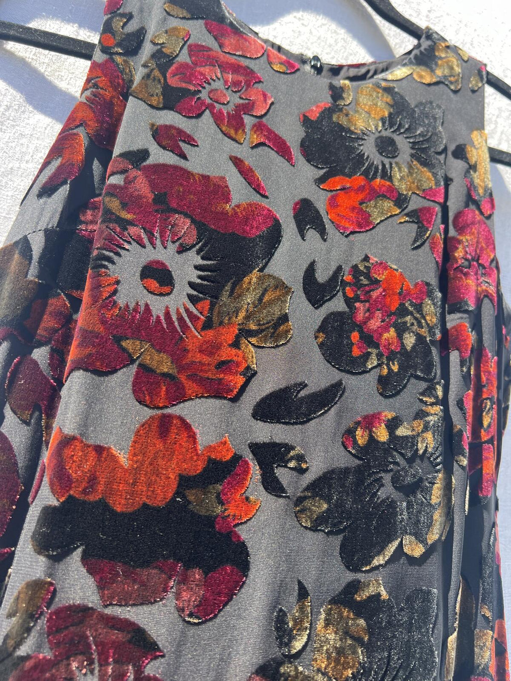 NWT Tessuto Petites Silk Velvet Burnout Floral Midi / Maxi Dress Black Red S