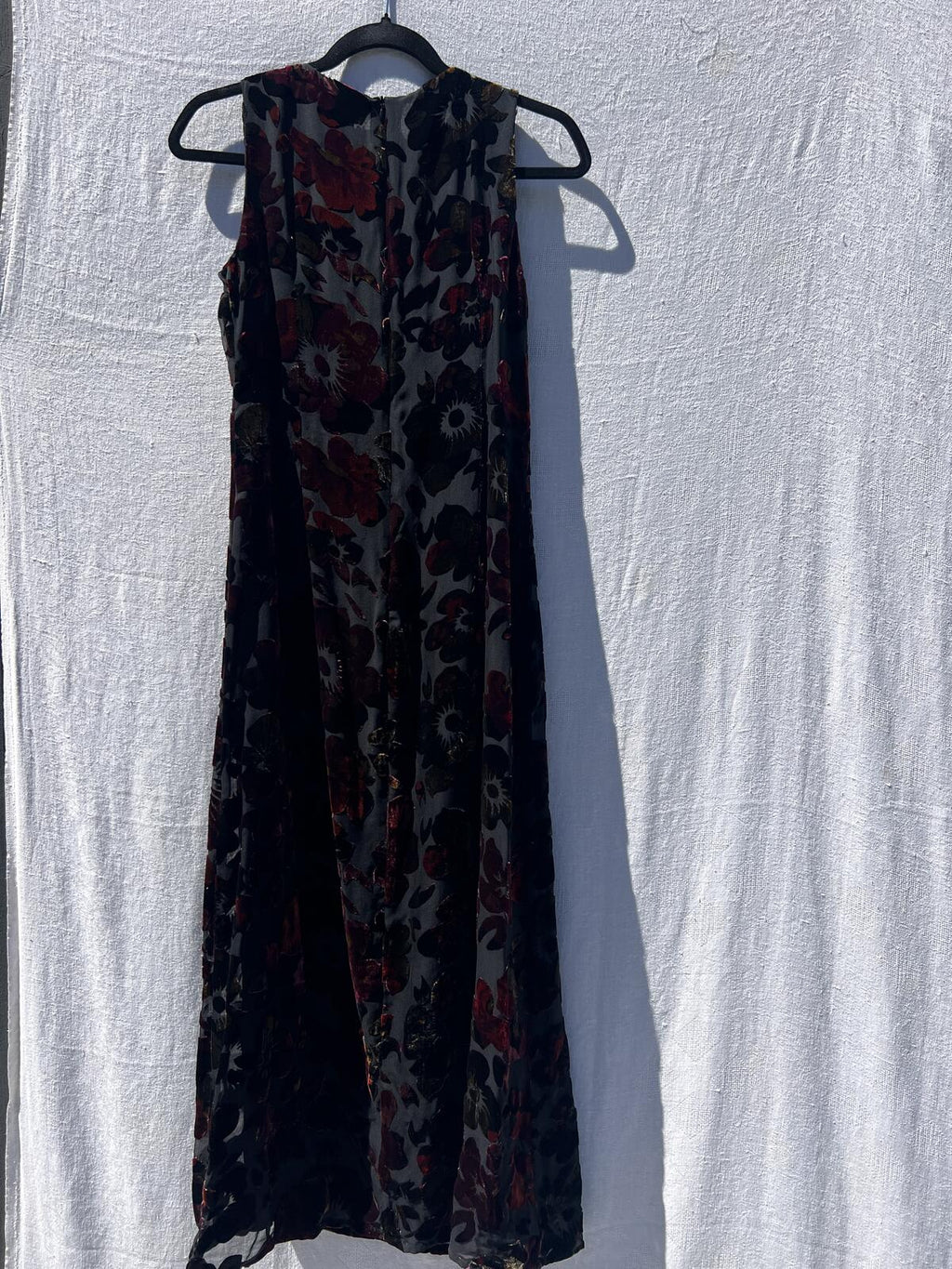 NWT Tessuto Petites Silk Velvet Burnout Floral Midi / Maxi Dress Black Red S