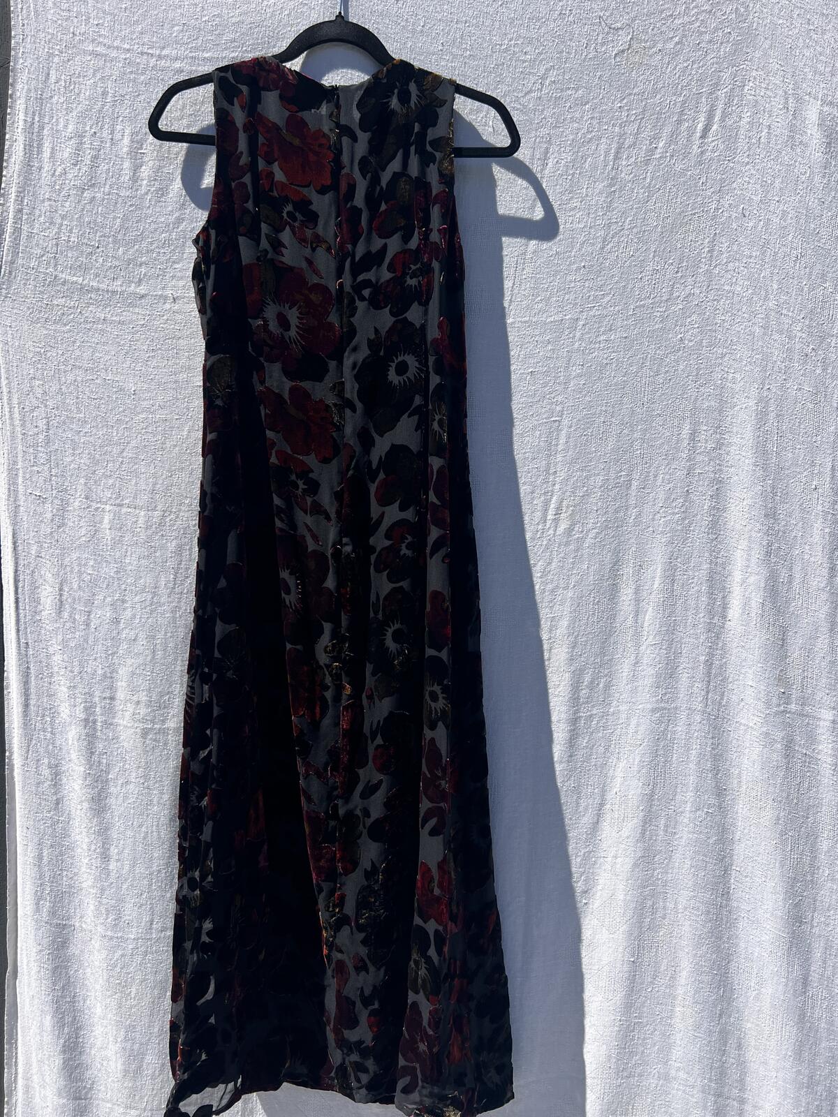 NWT Tessuto Petites Silk Velvet Burnout Floral Midi / Maxi Dress Black Red S