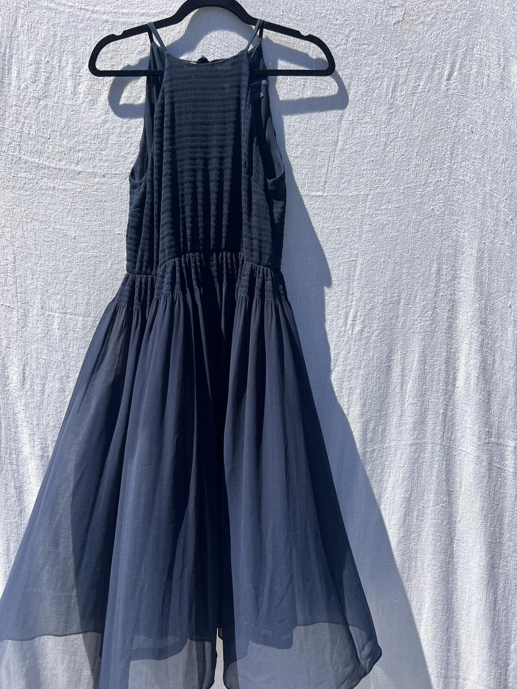 French Connection Navy Textured Chiffon Midi Dress Sleeveless Flowy