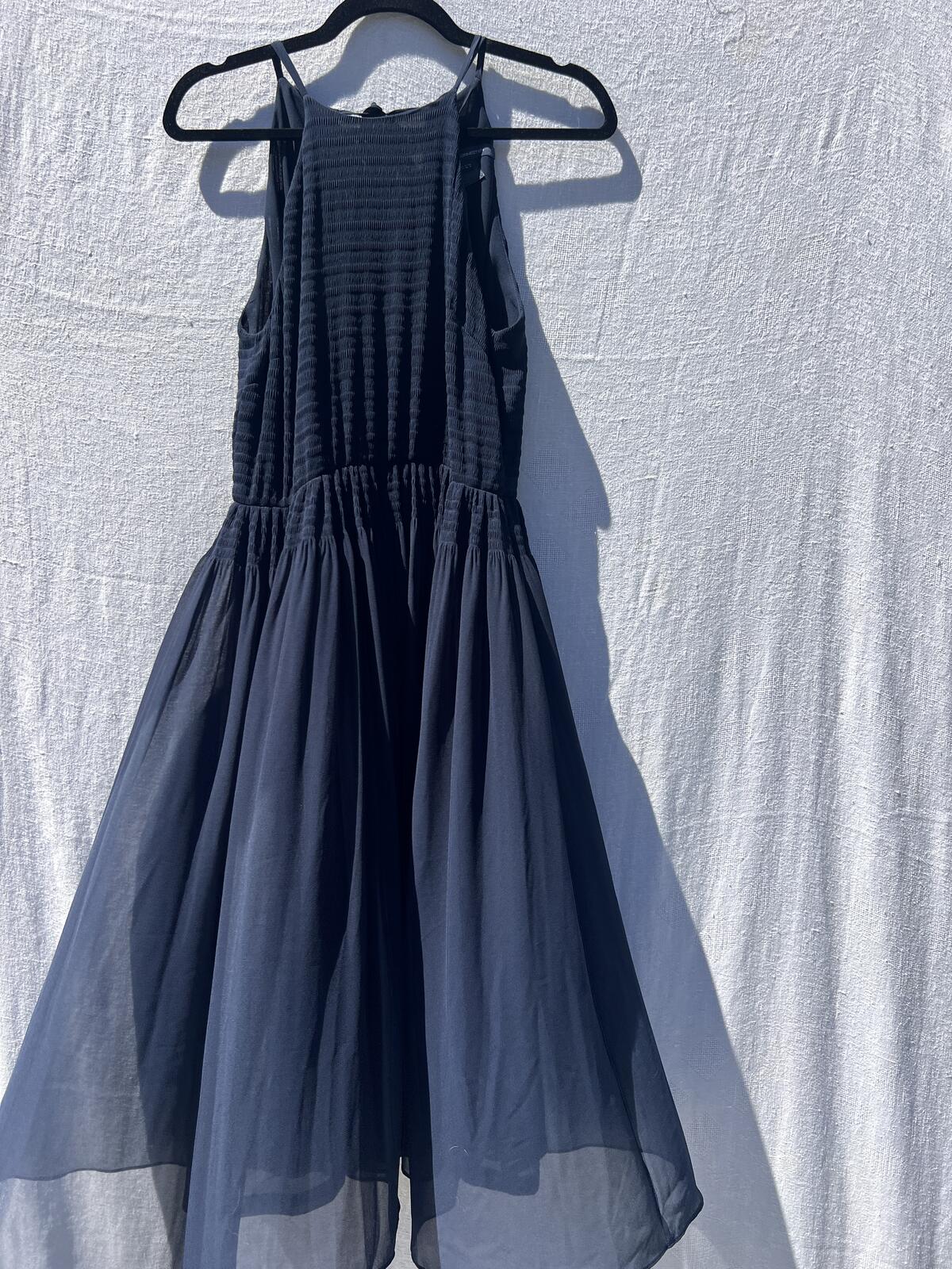 French Connection Navy Textured Chiffon Midi Dress Sleeveless Flowy