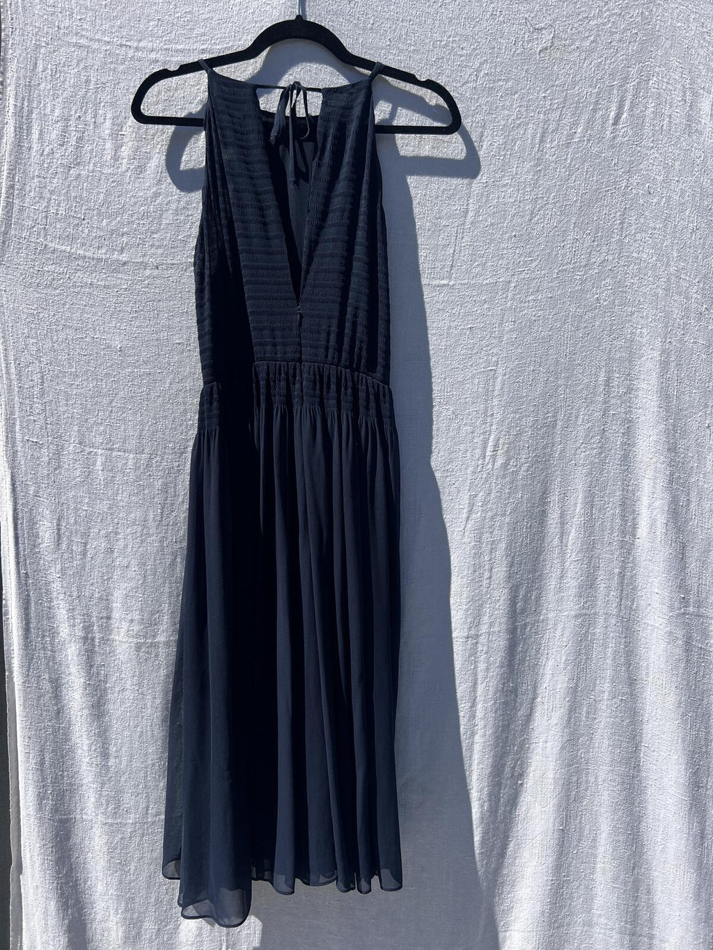 French Connection Navy Textured Chiffon Midi Dress Sleeveless Flowy