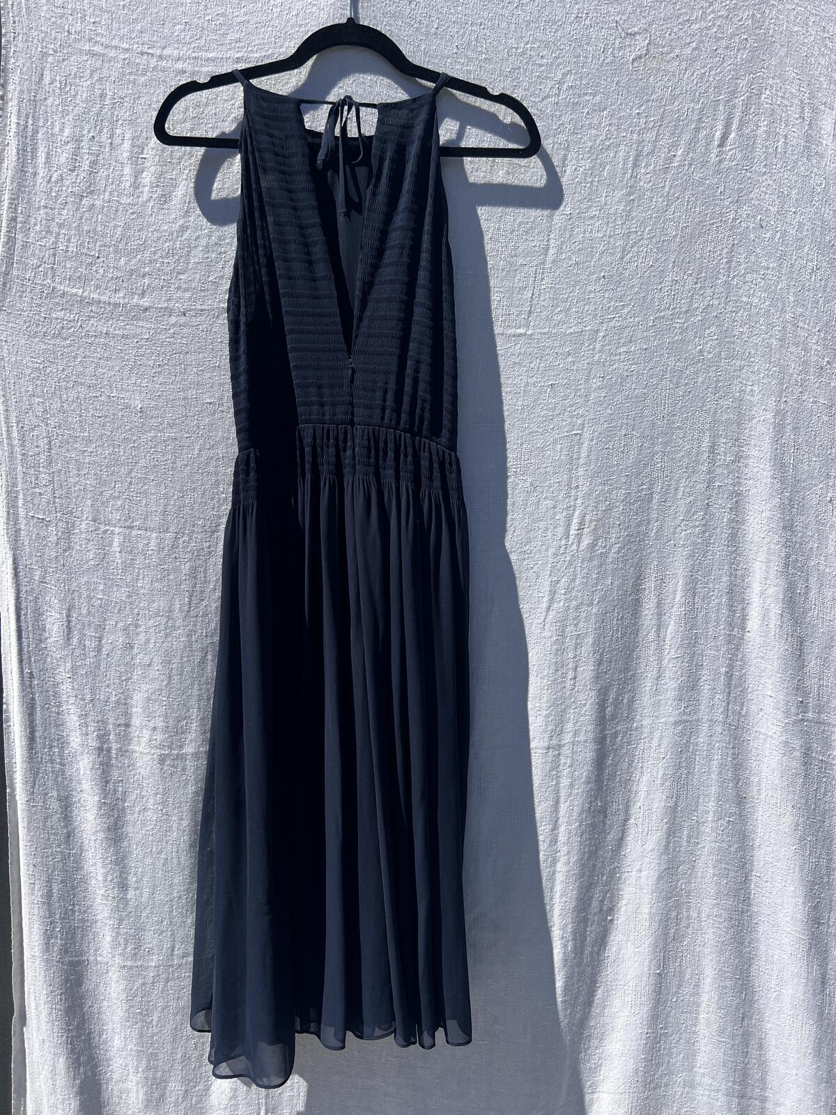 French Connection Navy Textured Chiffon Midi Dress Sleeveless Flowy