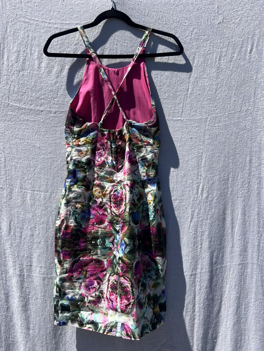 Nicole Miller Krista Sheath Dress Floral Pink Lined Strappy Size 2 Chic