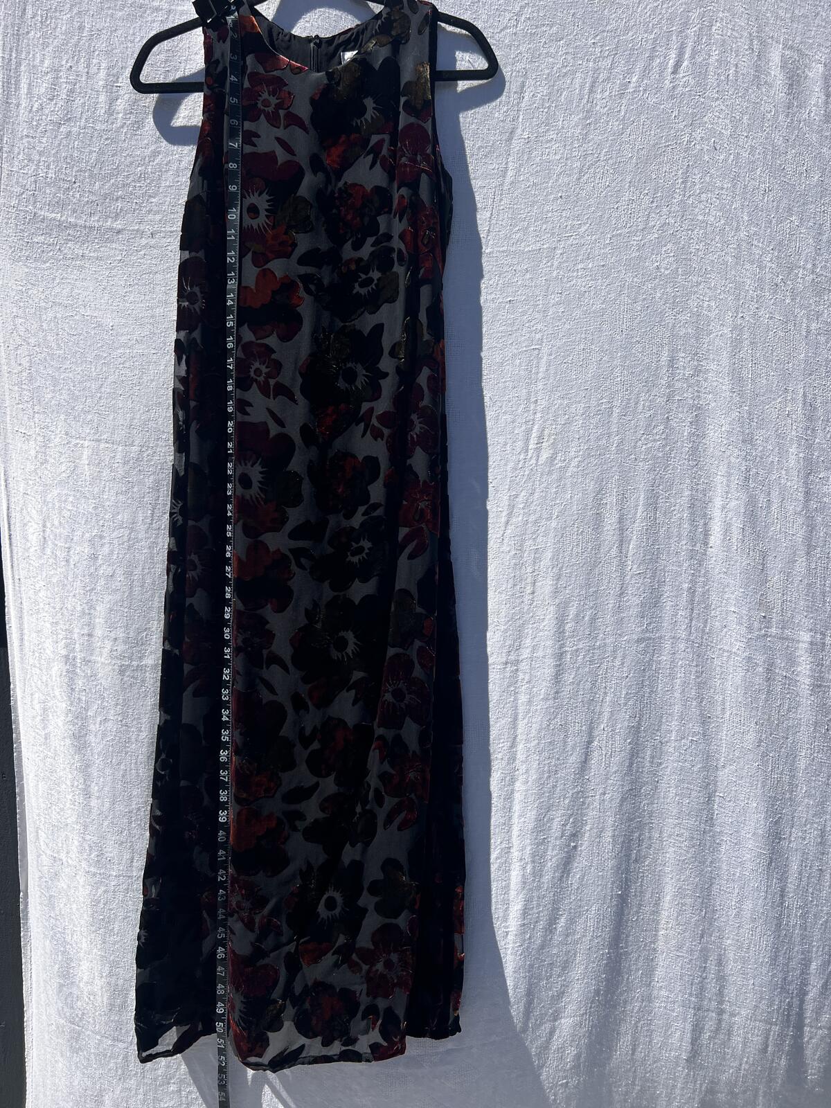 NWT Tessuto Petites Silk Velvet Burnout Floral Midi / Maxi Dress Black Red S