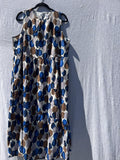 Bohemian Outsider Tiered Midi Dress XL Blue Brown Print Sleeveless Cotton