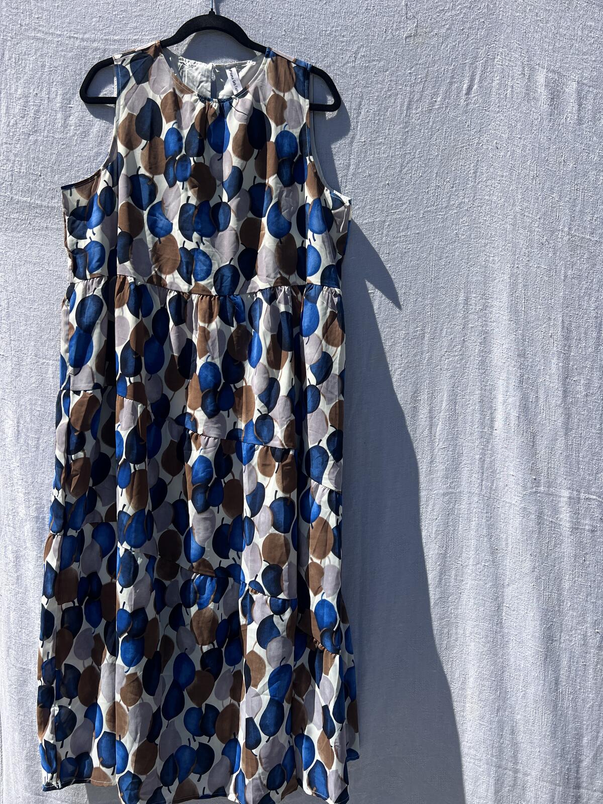 Bohemian Outsider Tiered Midi Dress XL Blue Brown Print Sleeveless Cotton