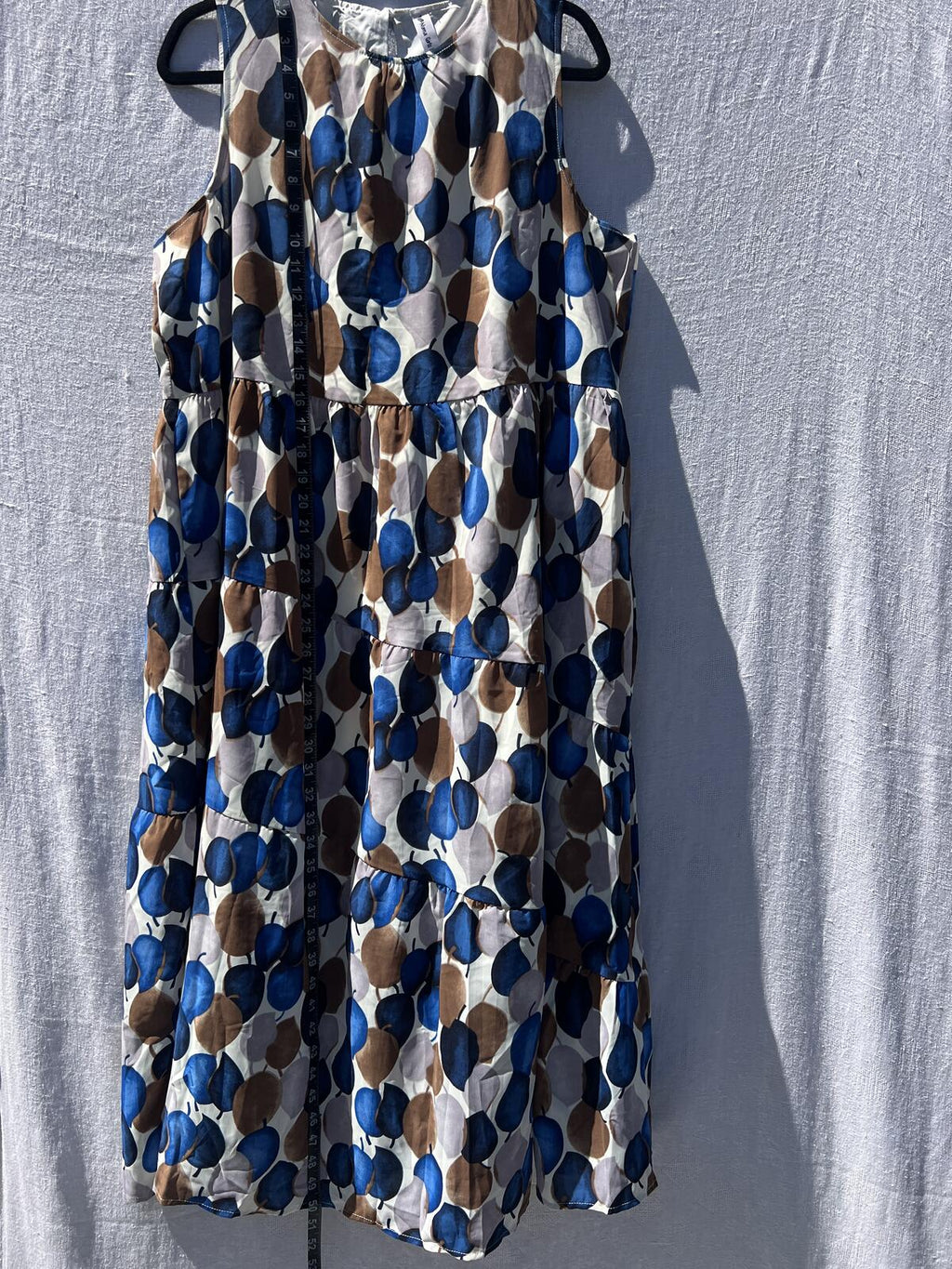 Bohemian Outsider Tiered Midi Dress XL Blue Brown Print Sleeveless Cotton