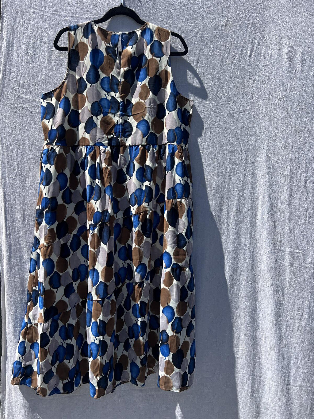 Bohemian Outsider Tiered Midi Dress XL Blue Brown Print Sleeveless Cotton