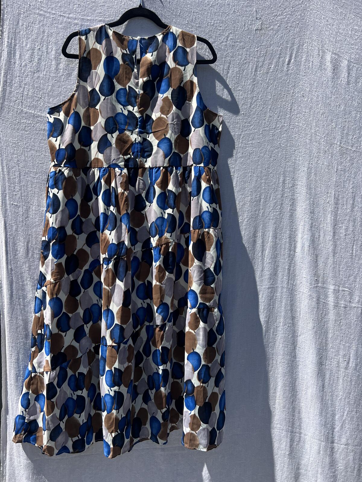 Bohemian Outsider Tiered Midi Dress XL Blue Brown Print Sleeveless Cotton