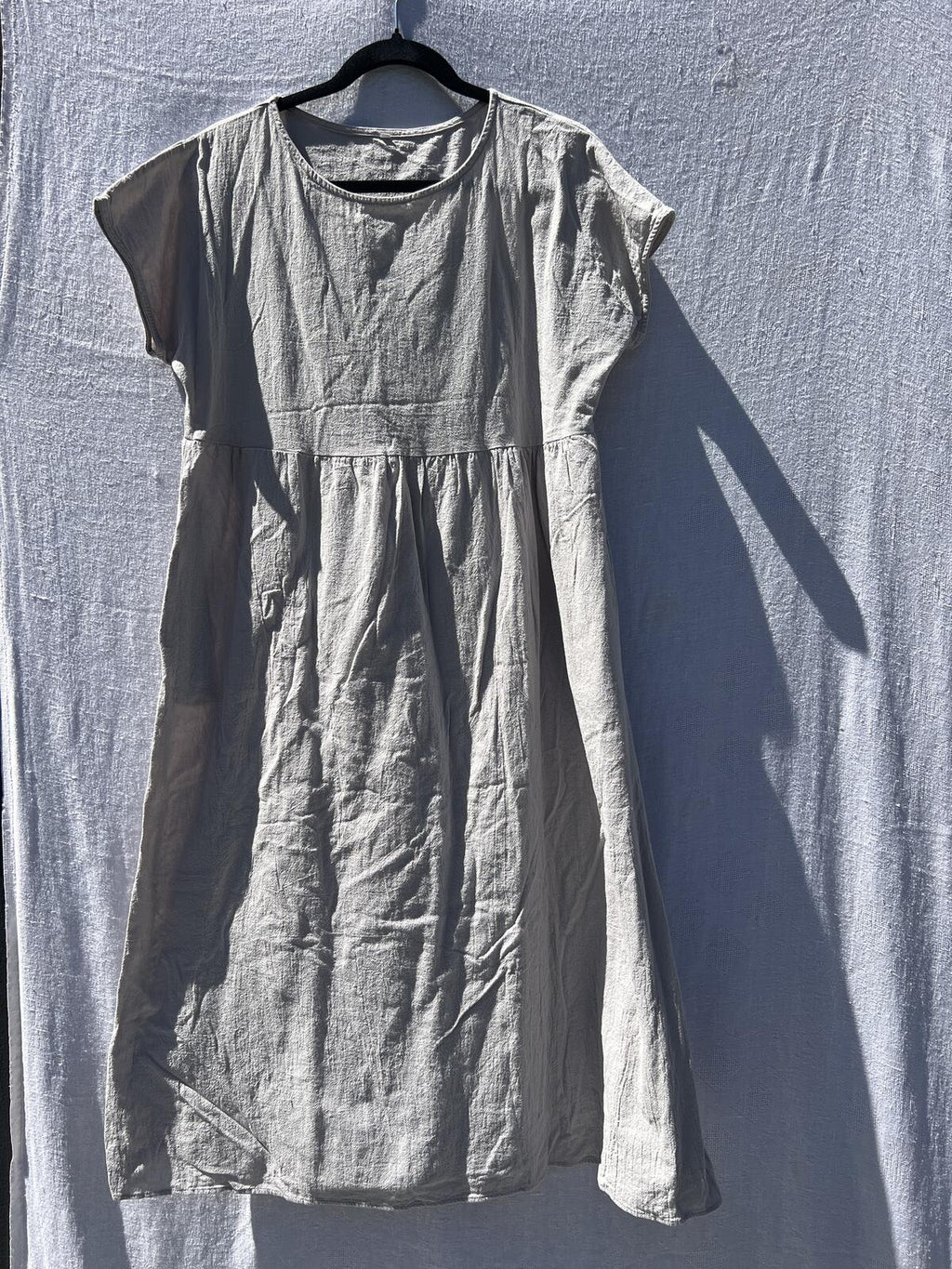 Womens XL Taupe Cotton Blend Dress Short Sleeve Babydoll Casual Midi