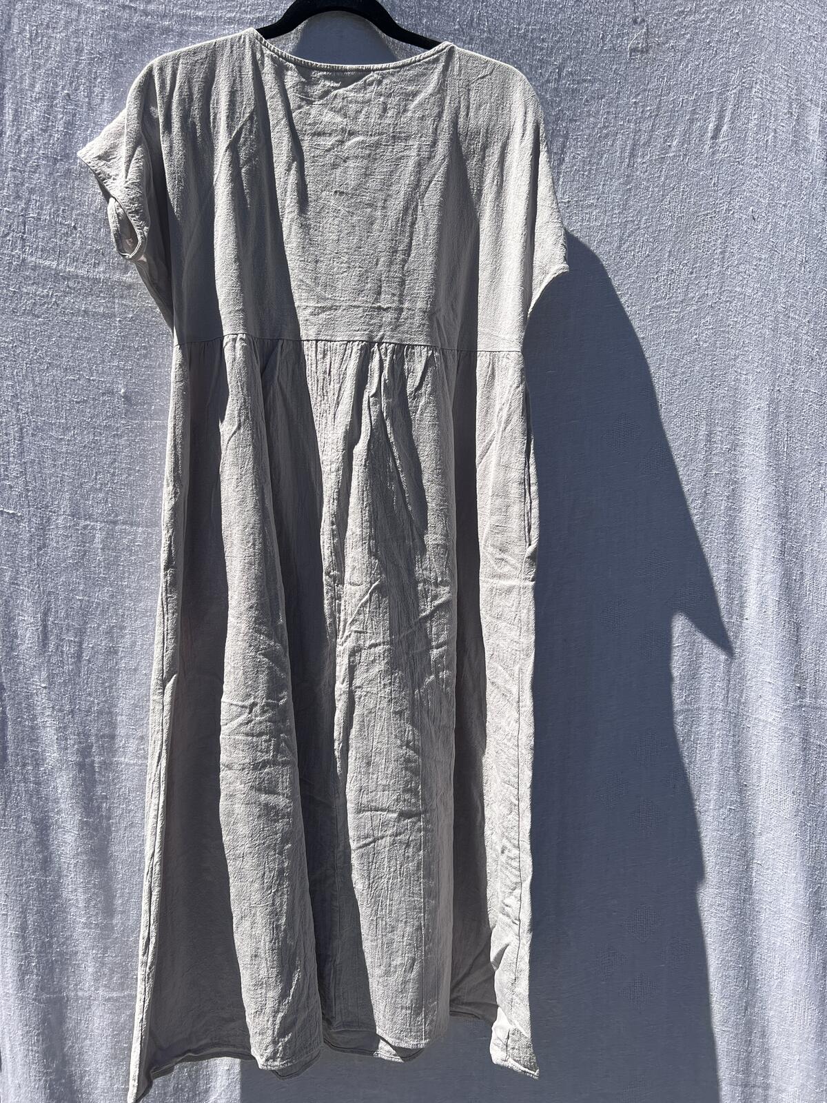 Womens XL Taupe Cotton Blend Dress Short Sleeve Babydoll Casual Midi
