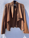 Bagatelle Faux Suede Jacket Womens L Brown Drape Open Front Moto Chic