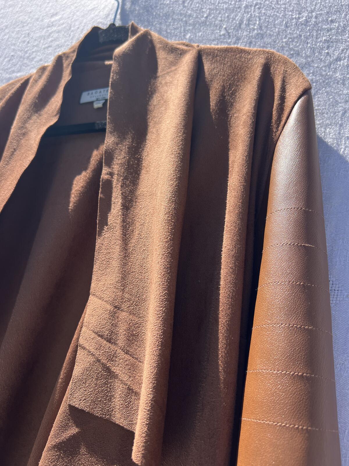 Bagatelle Faux Suede Jacket Womens L Brown Drape Open Front Moto Chic