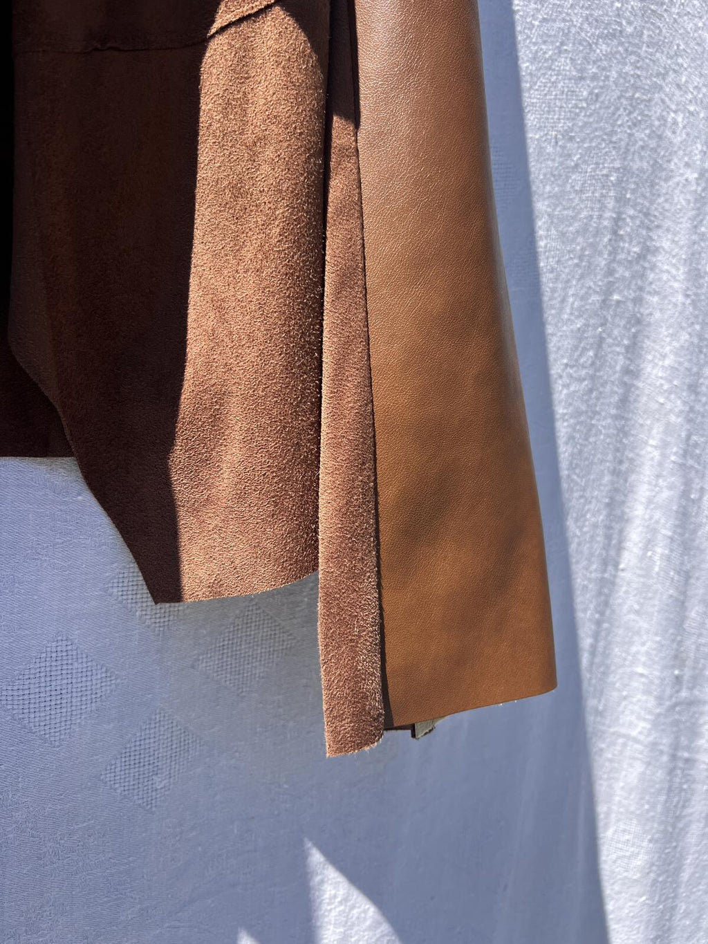 Bagatelle Faux Suede Jacket Womens L Brown Drape Open Front Moto Chic