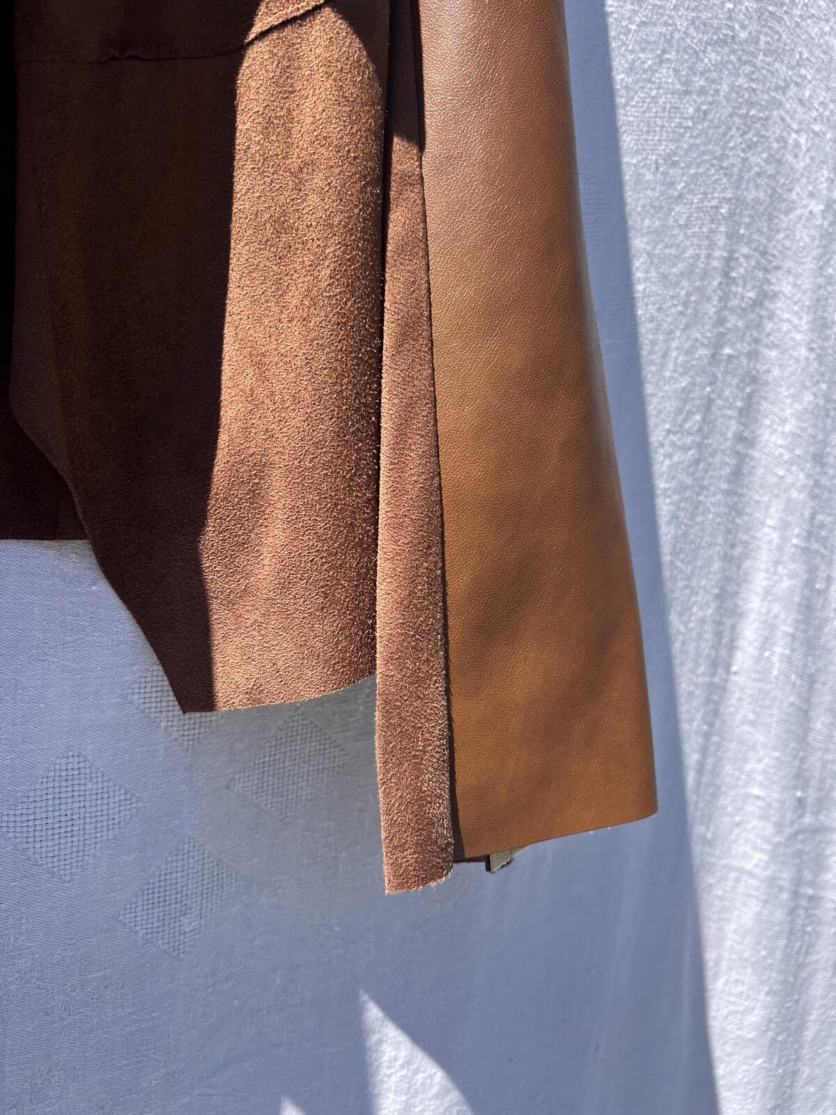 Bagatelle Faux Suede Jacket Womens L Brown Drape Open Front Moto Chic