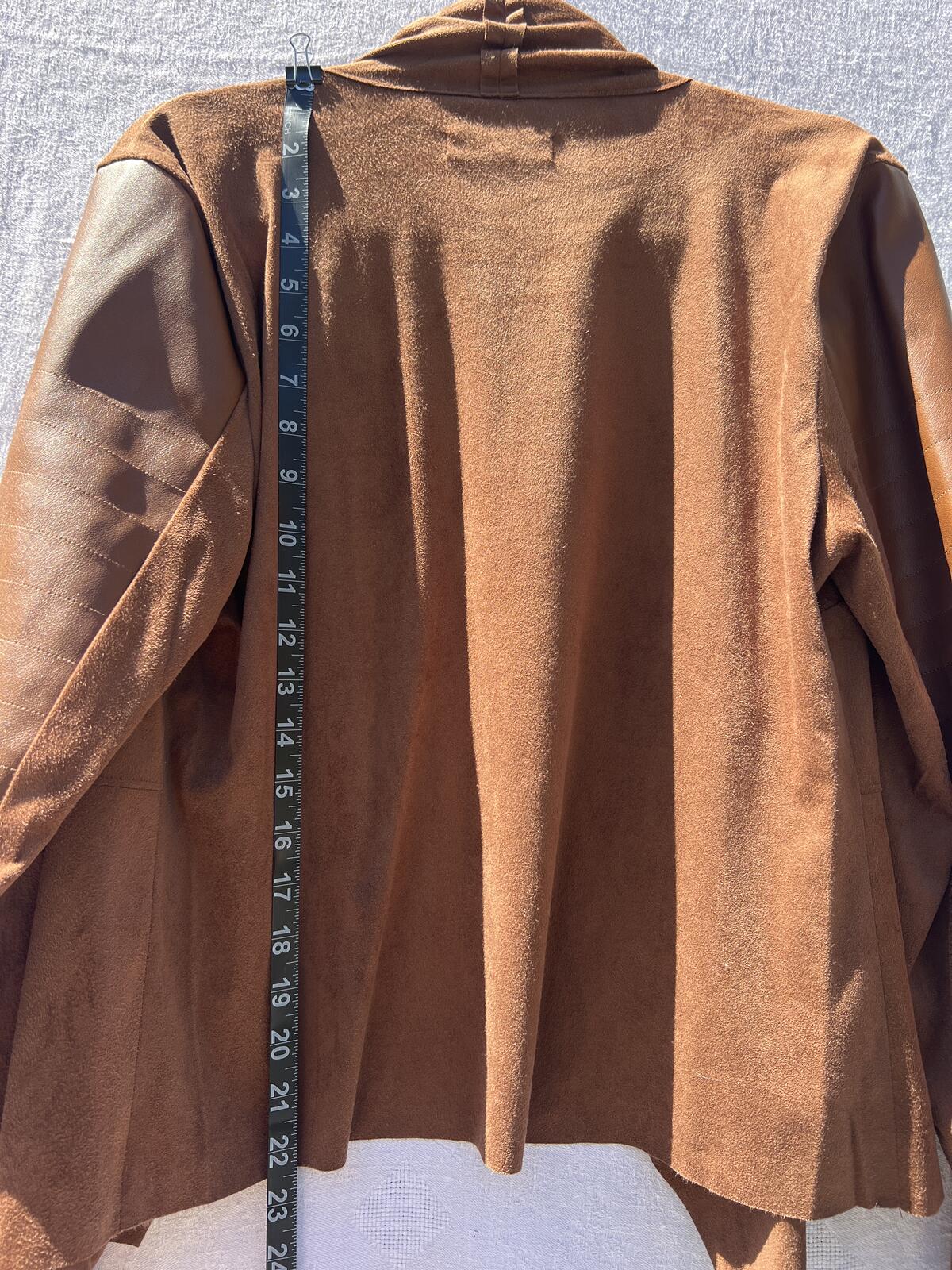 Bagatelle Faux Suede Jacket Womens L Brown Drape Open Front Moto Chic