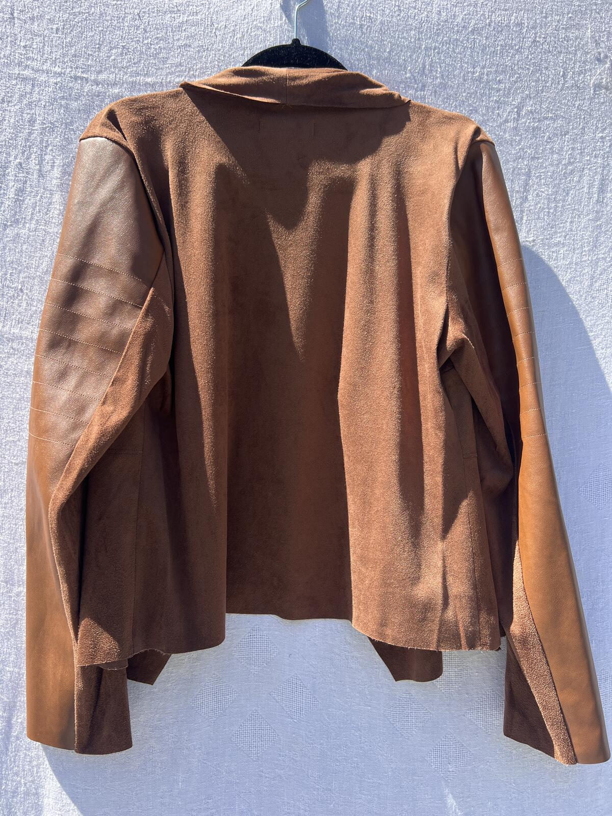 Bagatelle Faux Suede Jacket Womens L Brown Drape Open Front Moto Chic
