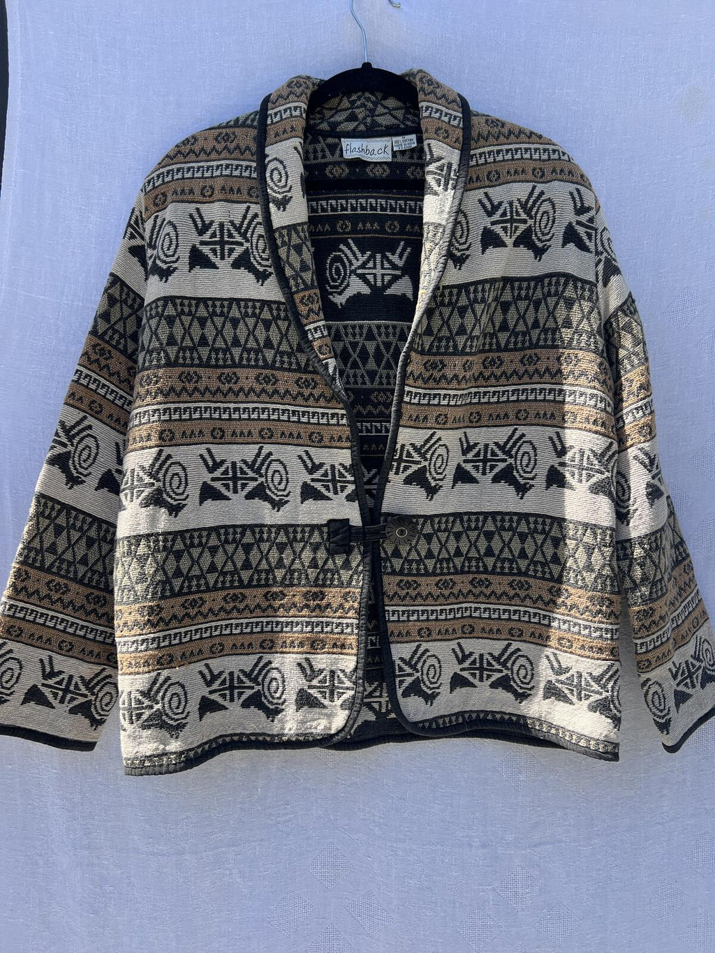 Flashback Aztec Tapestry Jacket Womens Medium Tribal Boho Open Front Coat
