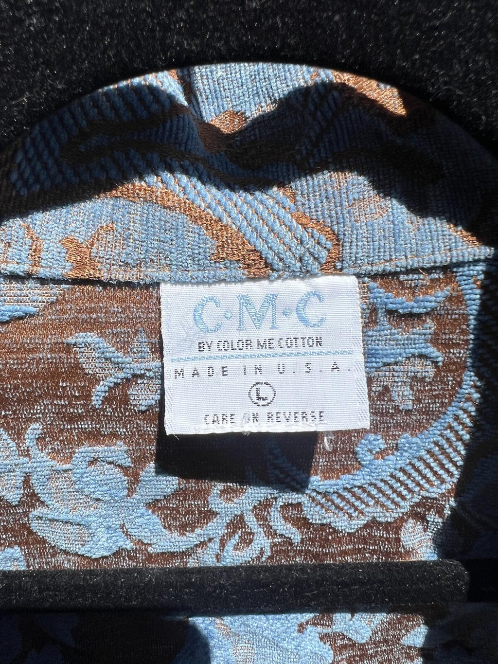 CMC Blue Brown Floral Tapestry Jacket Womens Large Boho Button Front Coat