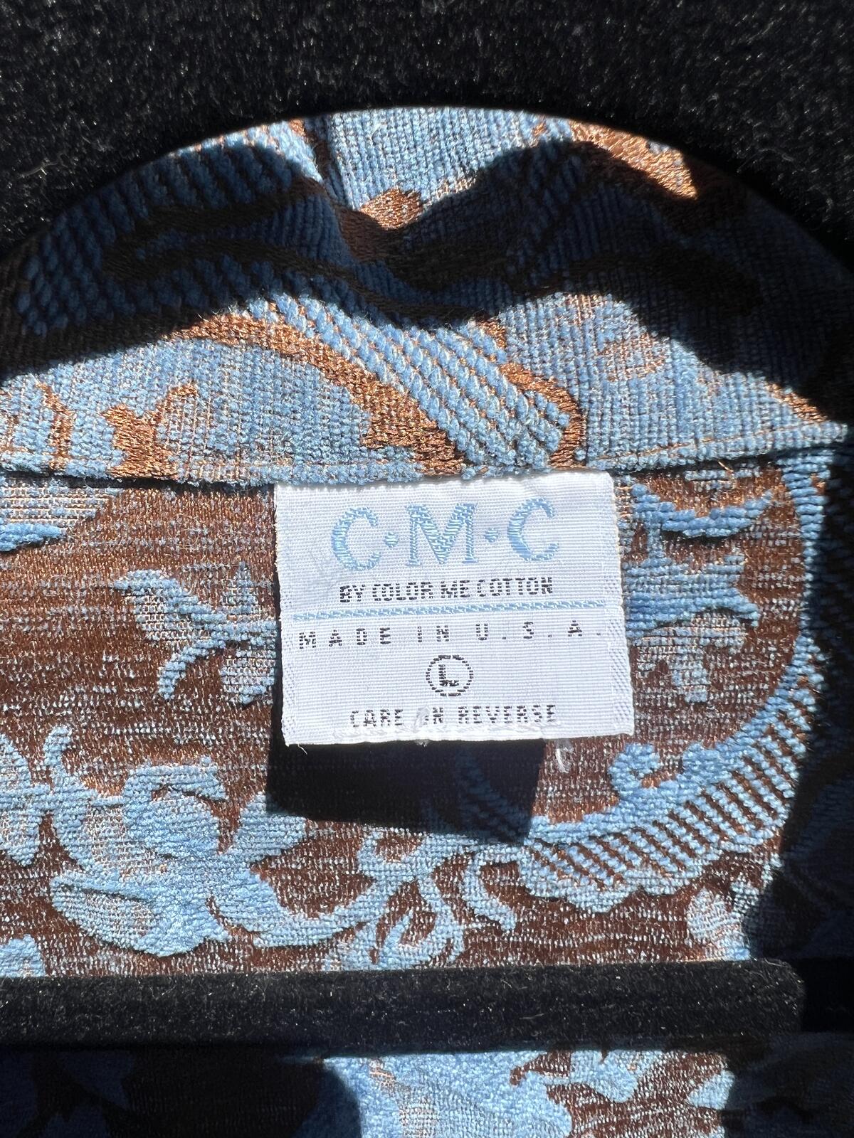 CMC Blue Brown Floral Tapestry Jacket Womens Large Boho Button Front Coat