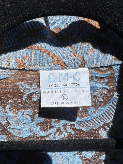 CMC Blue Brown Floral Tapestry Jacket Womens Large Boho Button Front Coat