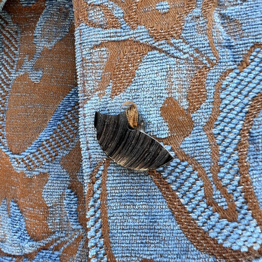 CMC Blue Brown Floral Tapestry Jacket Womens Large Boho Button Front Coat
