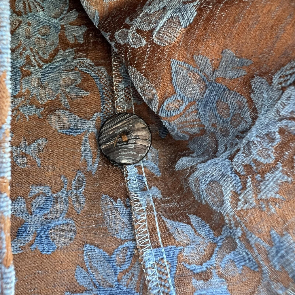 CMC Blue Brown Floral Tapestry Jacket Womens Large Boho Button Front Coat