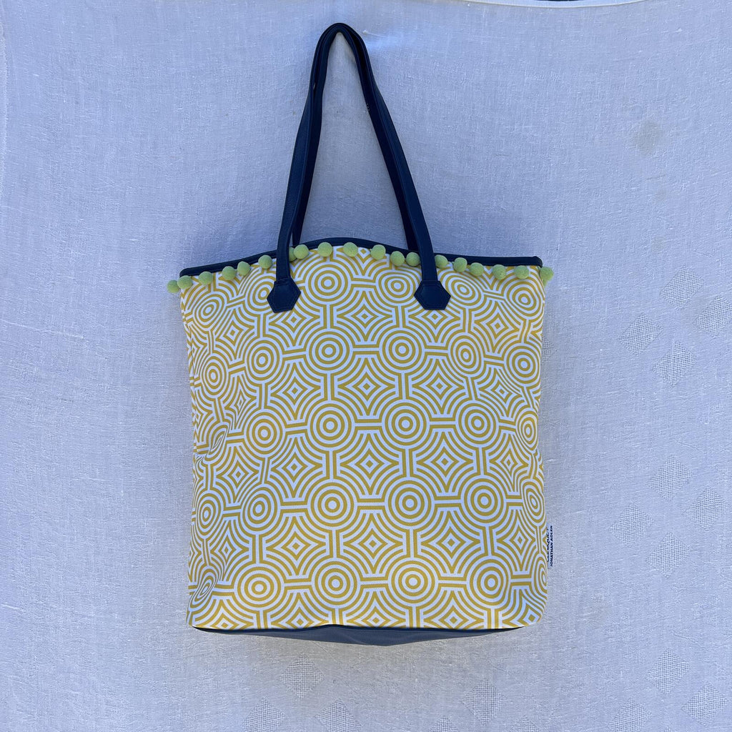 Clinique x Jonathan Adler Yellow Geometric Tote Pom Pom Beach Travel Bag