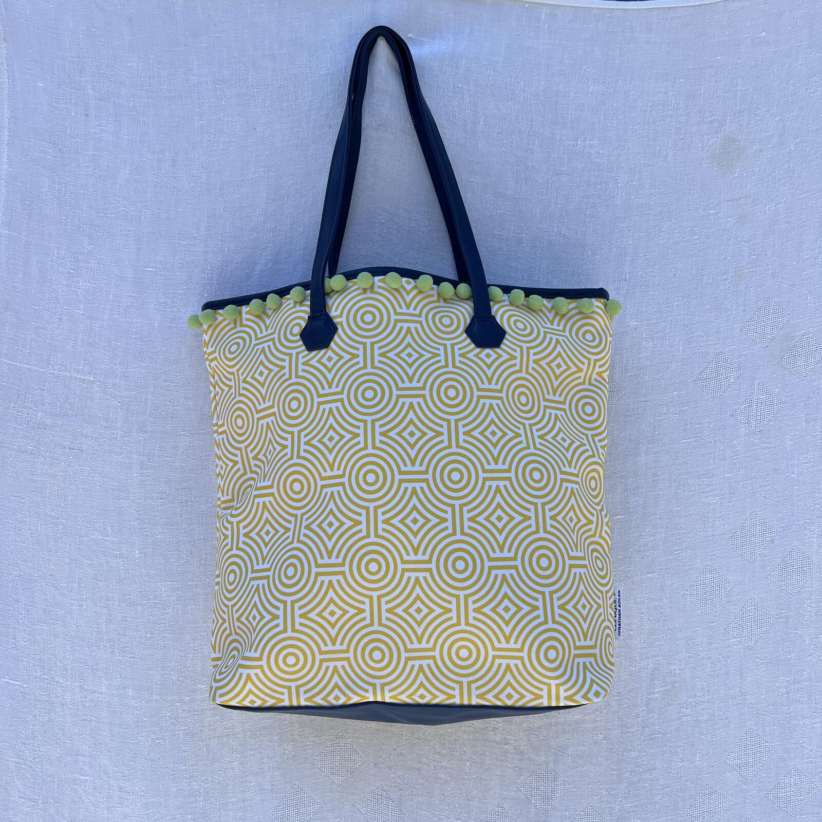 Clinique x Jonathan Adler Yellow Geometric Tote Pom Pom Beach Travel Bag