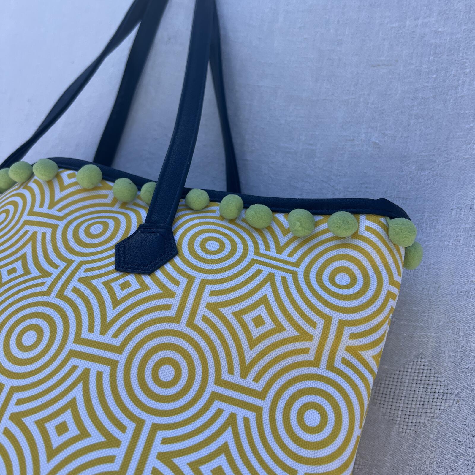 Clinique x Jonathan Adler Yellow Geometric Tote Pom Pom Beach Travel Bag