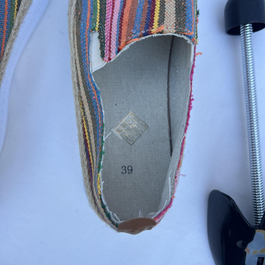 Colorful Striped Espadrille Slip On Shoes Lightweight Woven Boho Size 39