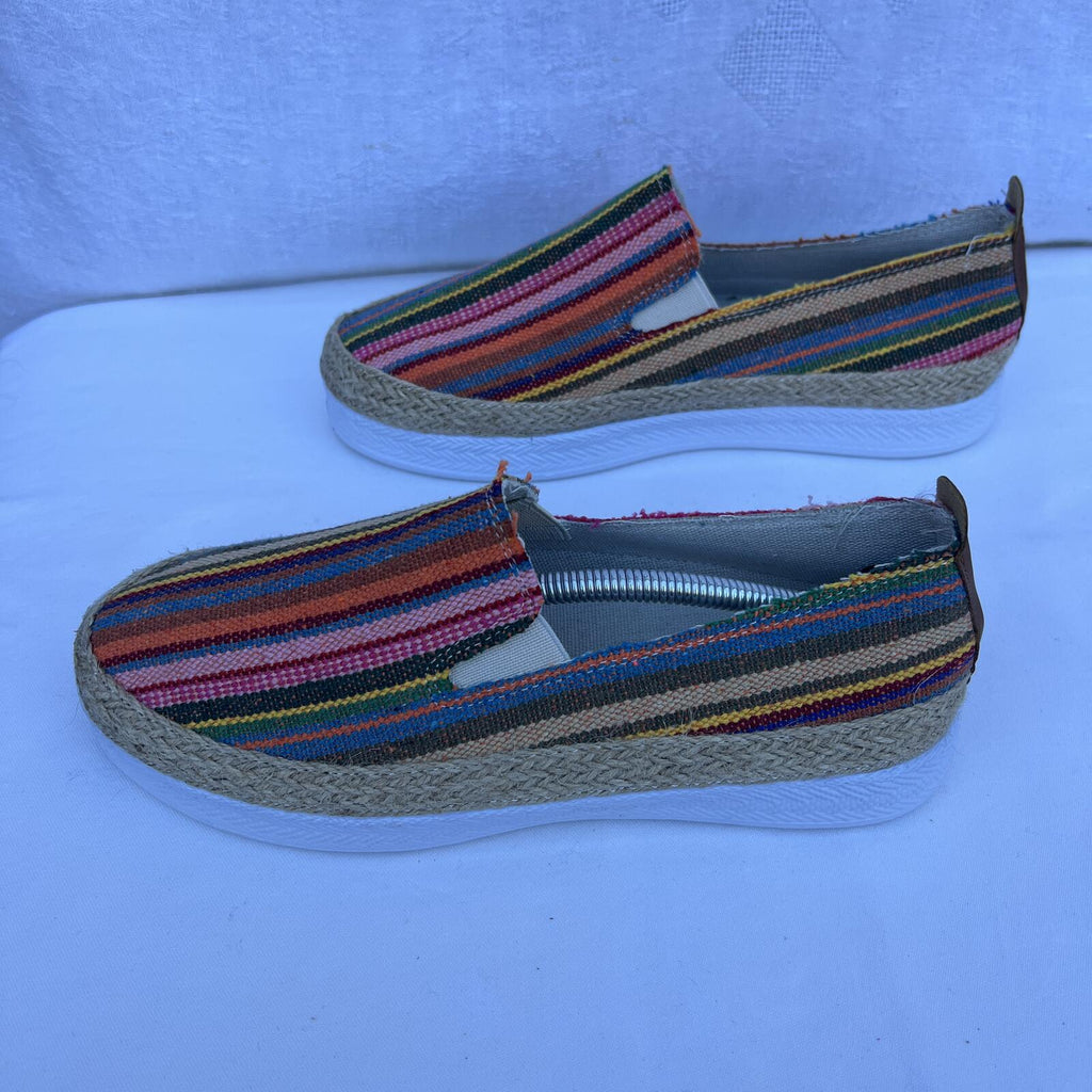 Colorful Striped Espadrille Slip On Shoes Lightweight Woven Boho Size 39